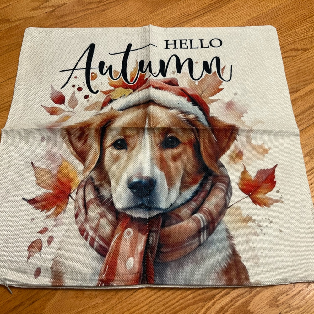 Autumn Dog Print Pillow Cover